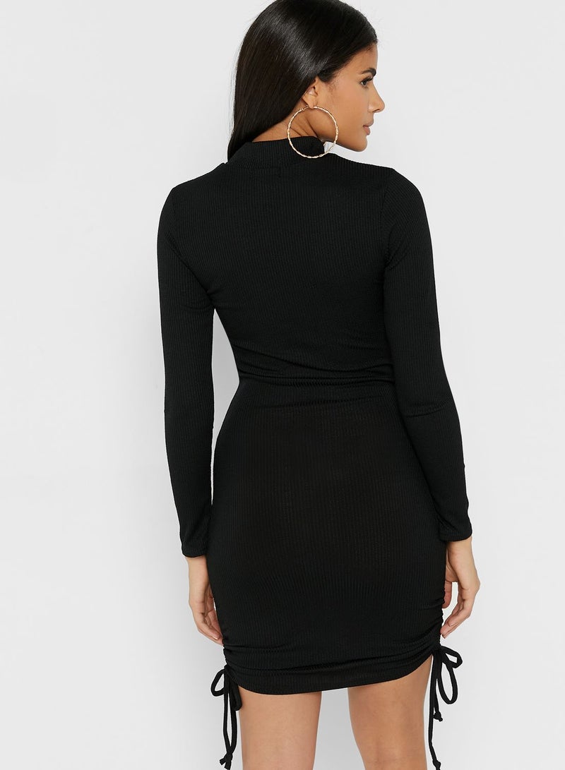 High Neck Ruched Bodycon Dress