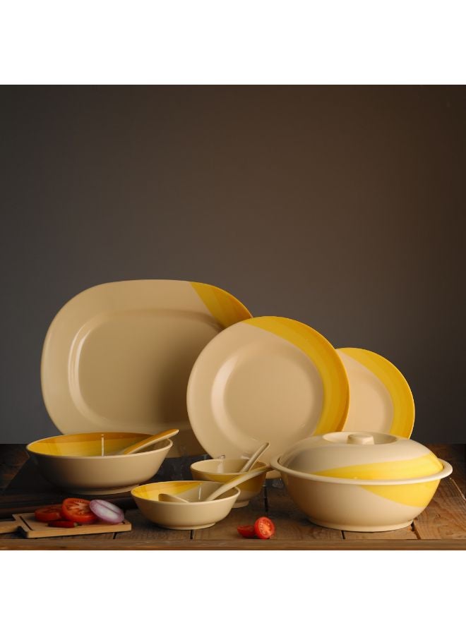 64-Piece Melamine Dinner Set With 1X30Cm Oval Plate,2X36Cm Oval Plates,12X25Cm Dinner Plates,12X20Cm Dessert Plates,2X23Cm Bowls With Lid,3X15Cm Bowls,12X11Cm Soup Bowls,3X22Cm Rice Spoons,3X20Cm Spoons,12X14Cm Spoons,Serves 12,Multicolor Multicolour 11.6kg