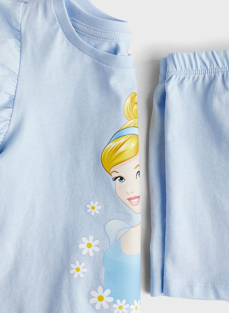 Kids Crew Neck Graphic T-Shirt & Pyjama Shorts Set