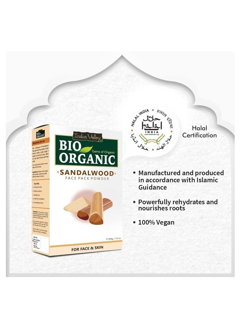 Indus Valley Bio Organic Natural Halal Certified Sandalwood Powder Face Pack Skin Treatment, 100gram