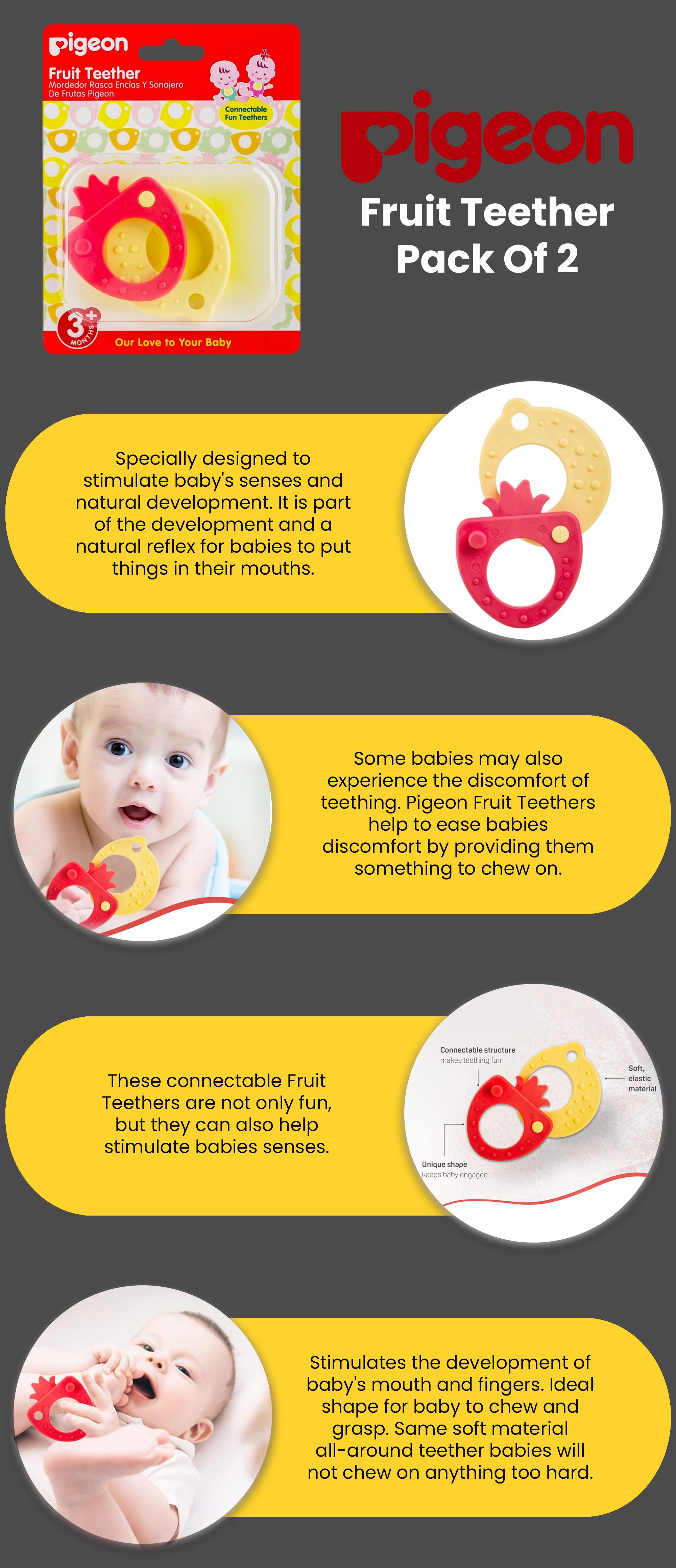 Pack Of 2 Fruit Teether- Connectable Fun Teether- Assorted, 3+ Months