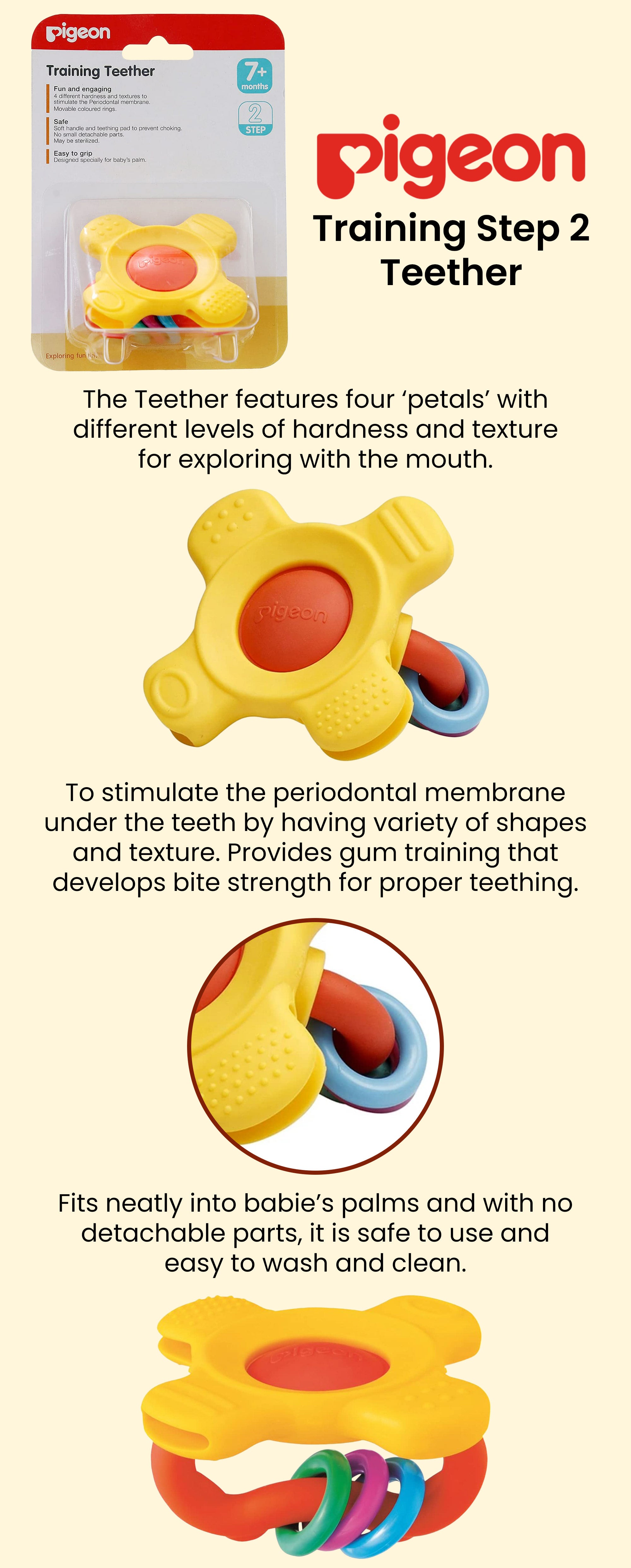 Soft, Naturally-shaped Designed, BPA-free Training Step 2 Teether, 7+ Months, Orange/Yellow - 4902508136679