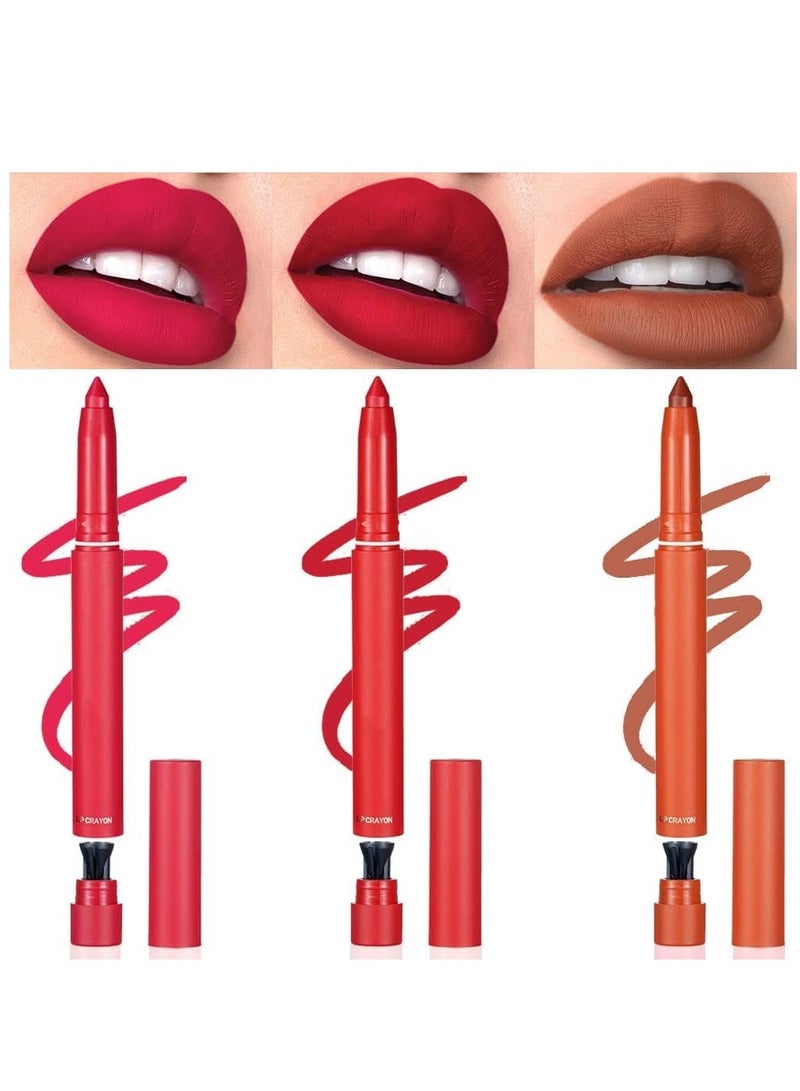 Matt Nude Lipstick Lipliner Set with Built-in Sharpener Matte Lipliner Pencil Collection, Waterproof Crayon Nourishing Buildable Velvet Lip Crayon Lip Liner Lip Pen Lip Makeup 3 Colors