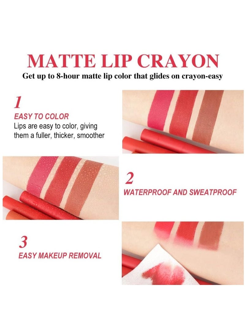 Matt Nude Lipstick Lipliner Set with Built-in Sharpener Matte Lipliner Pencil Collection, Waterproof Crayon Nourishing Buildable Velvet Lip Crayon Lip Liner Lip Pen Lip Makeup 3 Colors