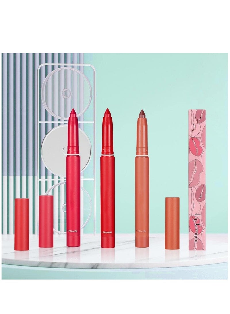 Matt Nude Lipstick Lipliner Set with Built-in Sharpener Matte Lipliner Pencil Collection, Waterproof Crayon Nourishing Buildable Velvet Lip Crayon Lip Liner Lip Pen Lip Makeup 3 Colors