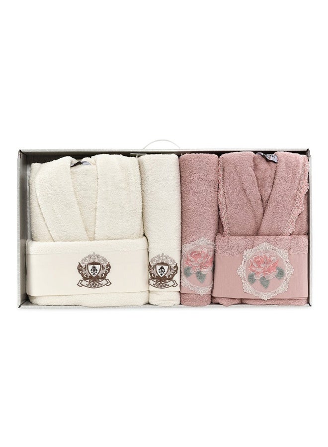 His Her 6-Piece Towel Set, Ivory & Pink