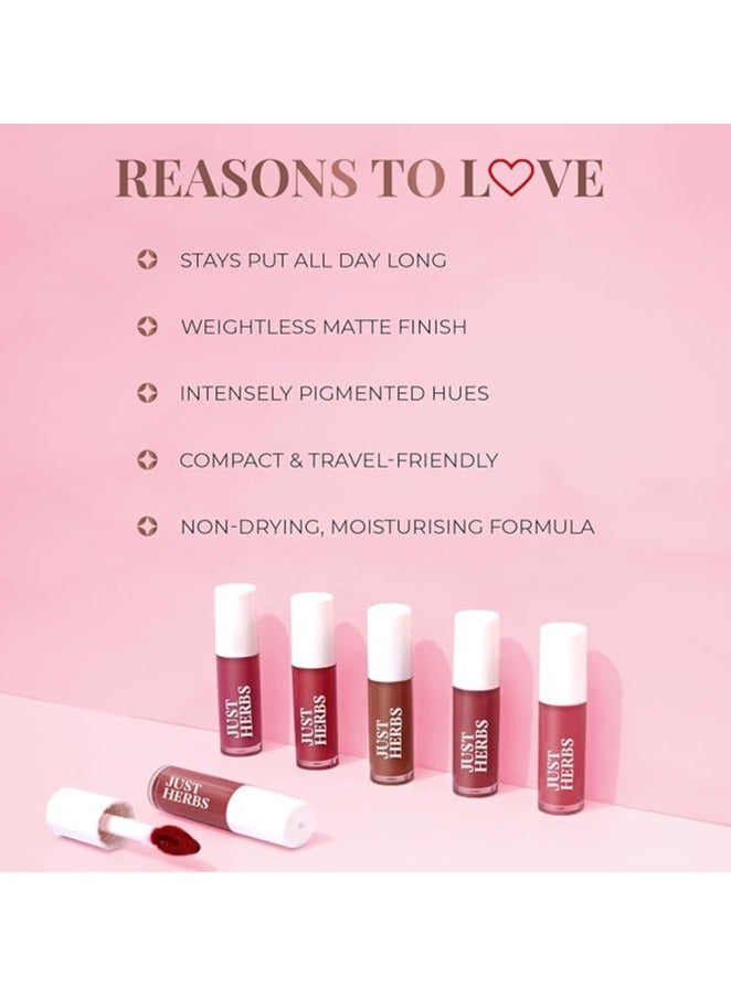 Just Herbs Ayurvedic Liquid Lipstick Matte Finish Kit Set of 5 with Long Lasting, Hydrating & Lightweight Lip Colour, Nudes & Browns - Paraben & Silicon Free - 5 ml