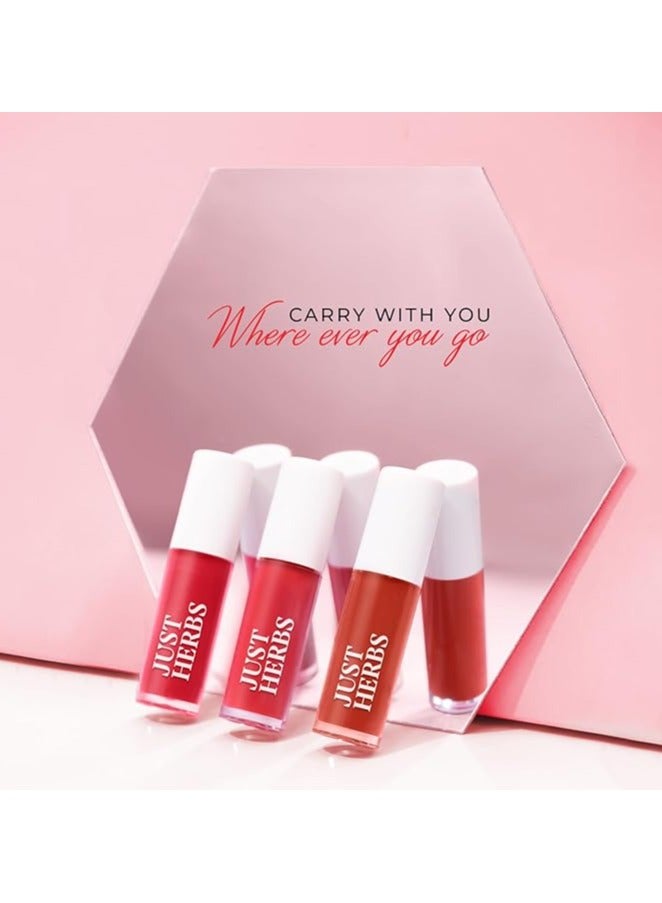 Just Herbs Ayurvedic Liquid Lipstick Matte Finish Kit Set of 5 with Long Lasting, Hydrating & Lightweight Lip Colour, Nudes & Browns - Paraben & Silicon Free - 5 ml