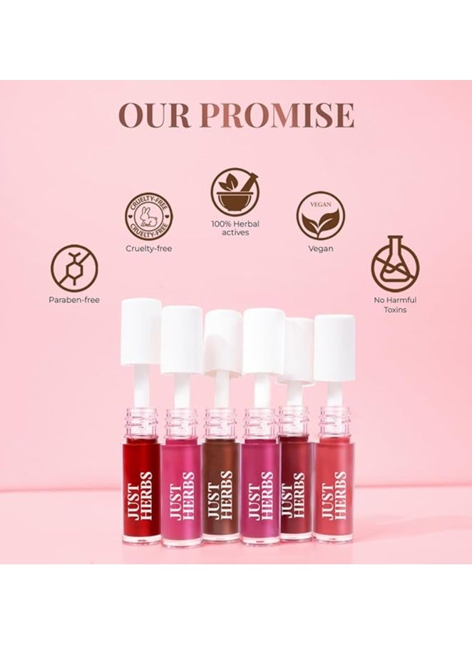 Just Herbs Ayurvedic Liquid Lipstick Matte Finish Kit Set of 5 with Long Lasting, Hydrating & Lightweight Lip Colour, Nudes & Browns - Paraben & Silicon Free - 5 ml