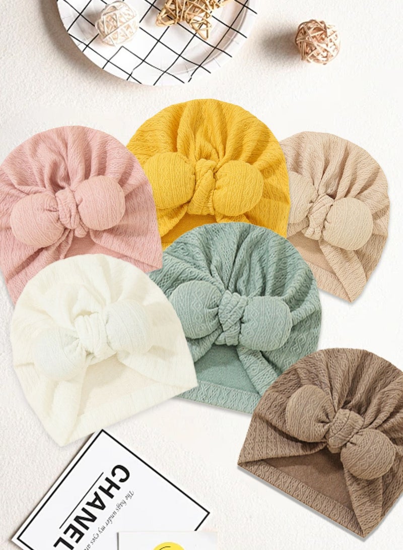 Baby Headband Newborn Soft Beanies Girls Boys Breathable Big Bow Turban Baby Stretch Hospital Hat Toddler Solid Color Headband Photography Props Accessories 6 Pieces