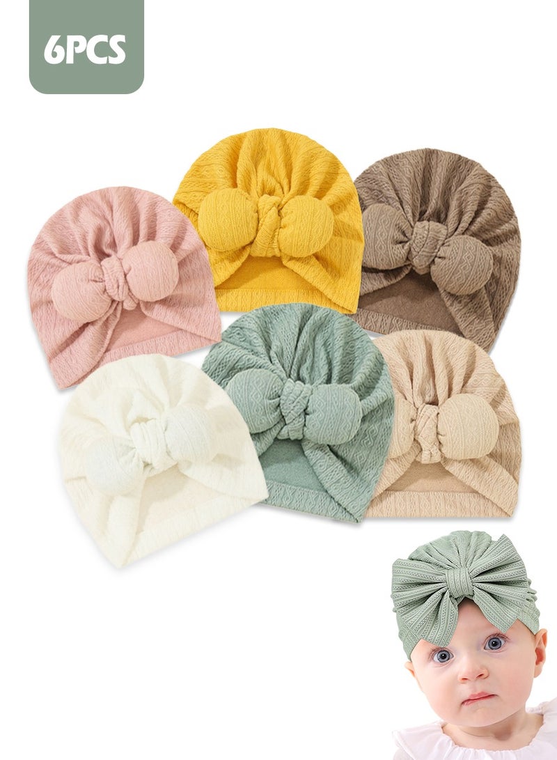 Baby Headband Newborn Soft Beanies Girls Boys Breathable Big Bow Turban Baby Stretch Hospital Hat Toddler Solid Color Headband Photography Props Accessories 6 Pieces