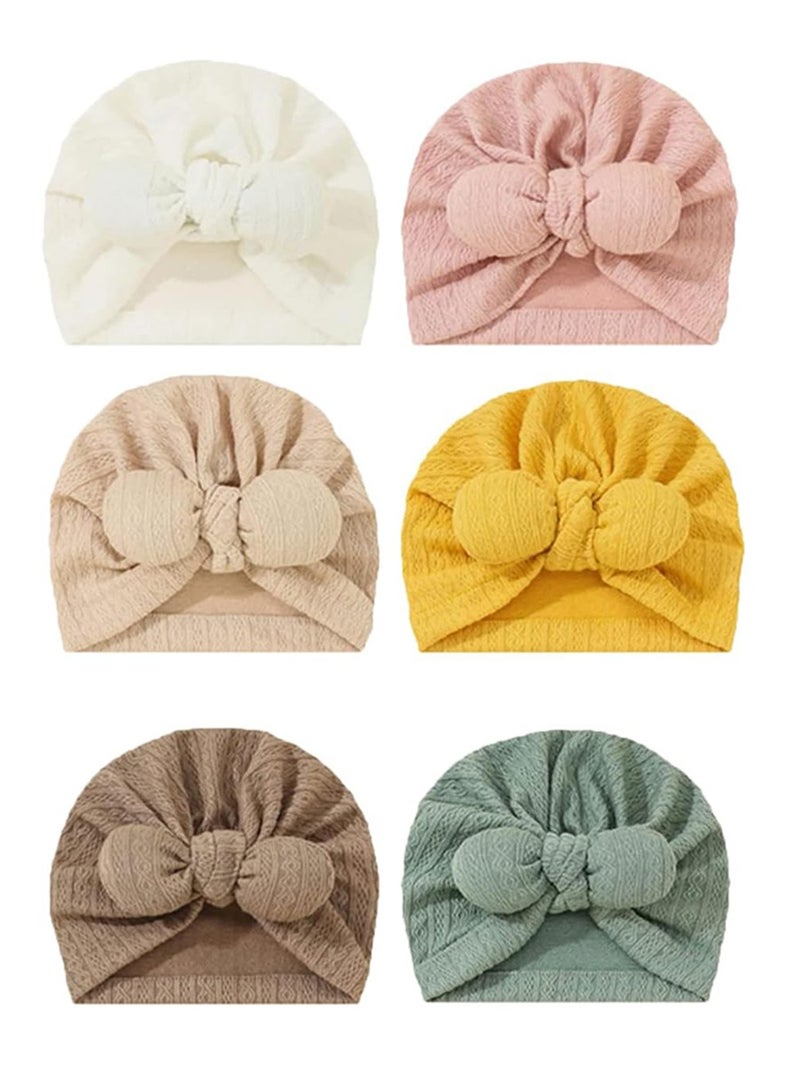 Baby Headband Newborn Soft Beanies Girls Boys Breathable Big Bow Turban Baby Stretch Hospital Hat Toddler Solid Color Headband Photography Props Accessories 6 Pieces
