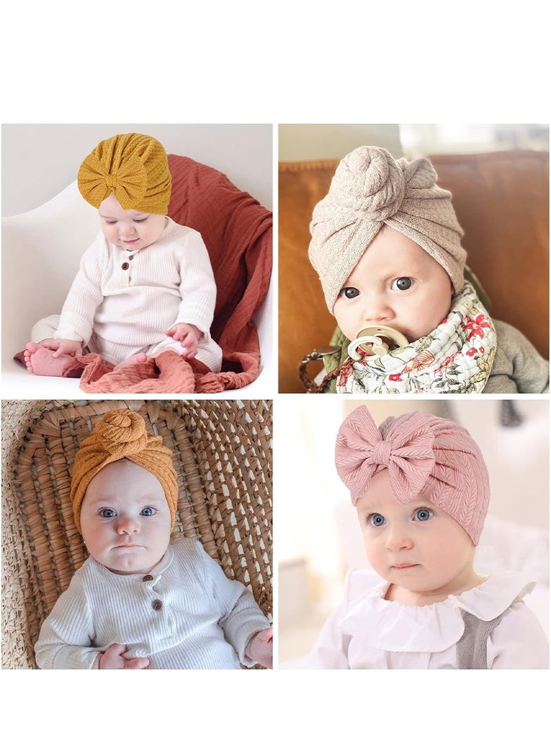 Baby Headband Newborn Soft Beanies Girls Boys Breathable Big Bow Turban Baby Stretch Hospital Hat Toddler Solid Color Headband Photography Props Accessories 6 Pieces