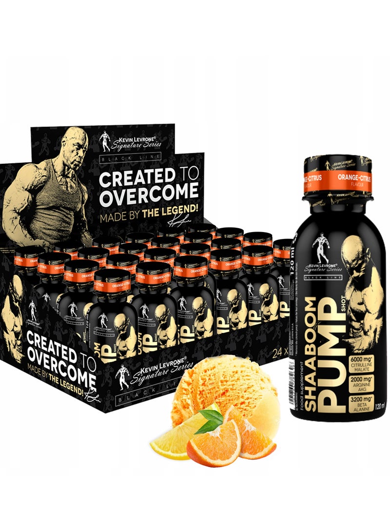 Kevin Levrone Shaaboom Pump Juice Shot Orange Citrus Flavor 120 ml Pack of 24