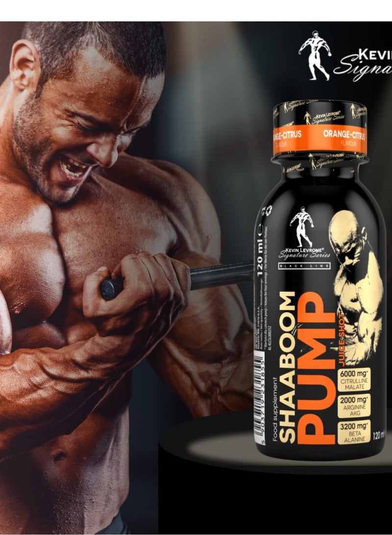 Kevin Levrone Shaaboom Pump Juice Shot Orange Citrus Flavor 120 ml Pack of 24