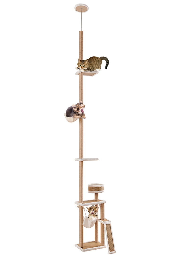 Large Cat Tower Cat Climbing Frame Cat Tree Floor to Ceiling Tower Adjustable Height(240-260cm) Climbing Activity Center Cozy Hammocks With Scratching Post