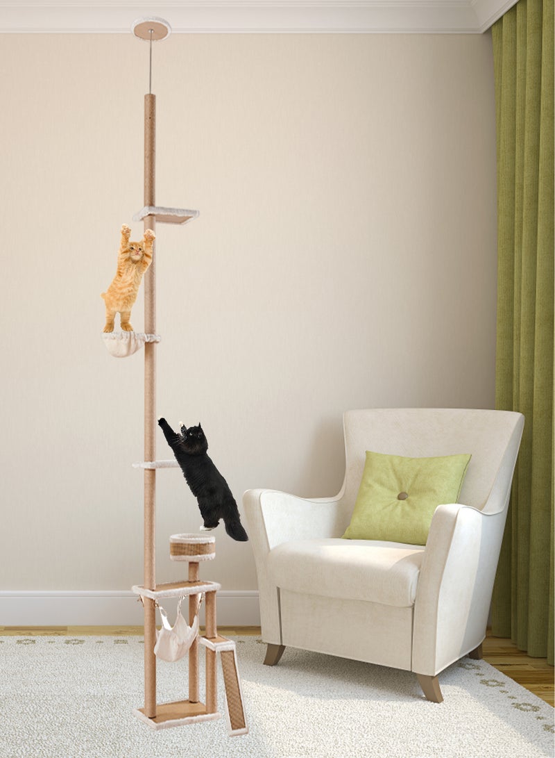 Large Cat Tower Cat Climbing Frame Cat Tree Floor to Ceiling Tower Adjustable Height(240-260cm) Climbing Activity Center Cozy Hammocks With Scratching Post