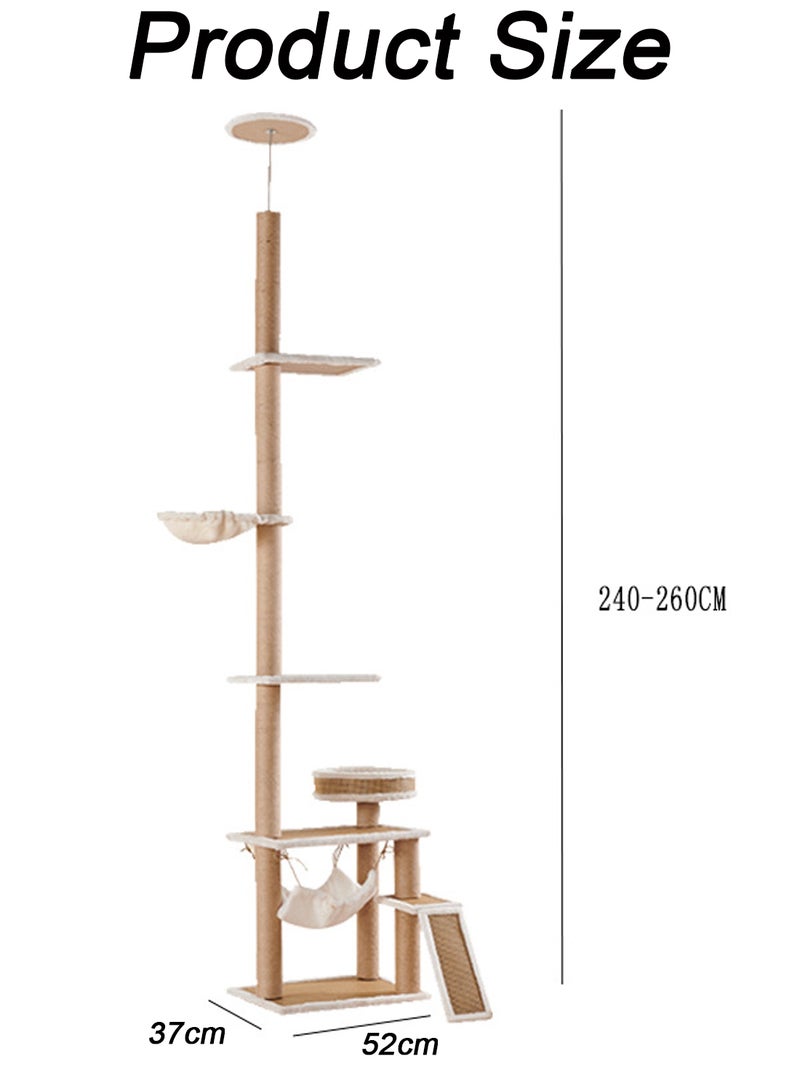 Large Cat Tower Cat Climbing Frame Cat Tree Floor to Ceiling Tower Adjustable Height(240-260cm) Climbing Activity Center Cozy Hammocks With Scratching Post