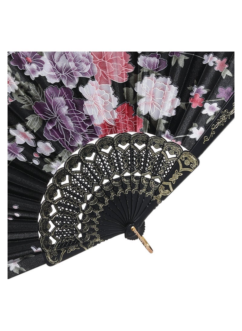 Folding Fans Chinese Fan Floral Hand Silk Bamboo Foldable Vintage Handheld Lace with Different Flower Patterns Fabric