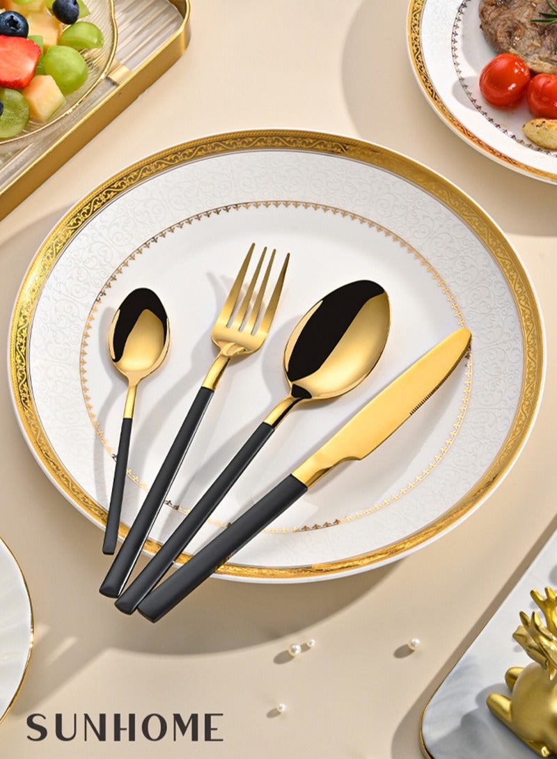 SUNHOME 24-Piece Stainless Steel Cutlery Set Gold/Black
