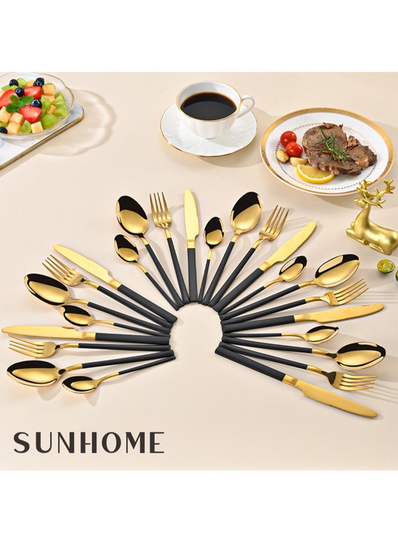 SUNHOME 24-Piece Stainless Steel Cutlery Set Gold/Black