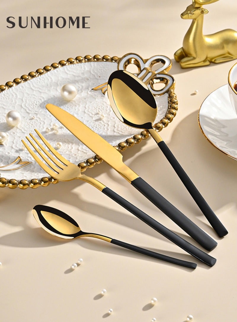 SUNHOME 24-Piece Stainless Steel Cutlery Set Gold/Black