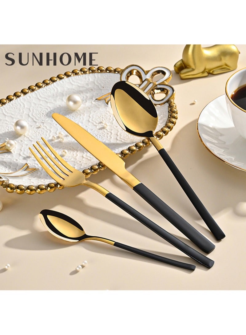 SUNHOME 24-Piece Stainless Steel Cutlery Set Gold/Black