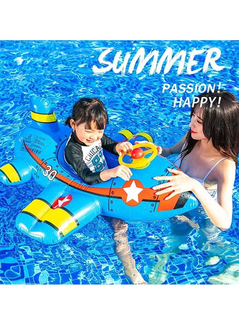Baby Swim Float,Inflatable Baby Swimming Float,Airplane Infant Pool Float,Airplane Shape Swimming Ring,Cartoon Design Swim Float,Children Inflatable Swimming Ring for 1-6 years old （Blue）