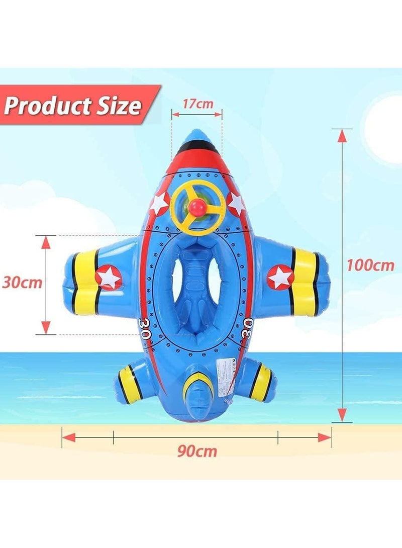 Baby Swim Float,Inflatable Baby Swimming Float,Airplane Infant Pool Float,Airplane Shape Swimming Ring,Cartoon Design Swim Float,Children Inflatable Swimming Ring for 1-6 years old （Blue）
