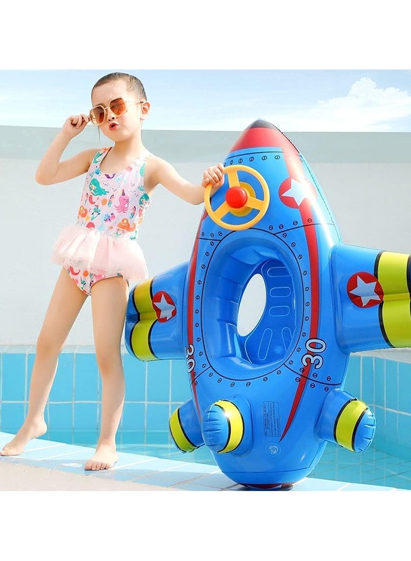 Baby Swim Float,Inflatable Baby Swimming Float,Airplane Infant Pool Float,Airplane Shape Swimming Ring,Cartoon Design Swim Float,Children Inflatable Swimming Ring for 1-6 years old （Blue）