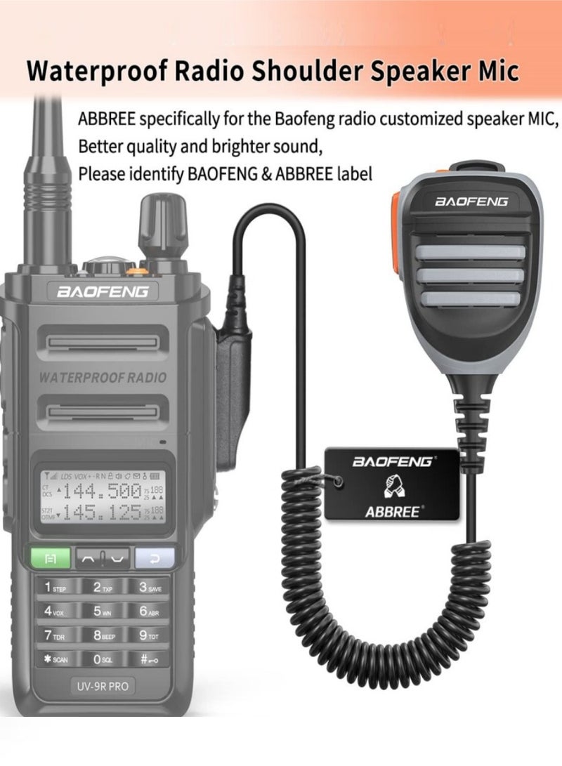 780 Rainproof Handheld Speaker Microphone, compatible with GMRS and FRS radios, including models such as UV-5R and BF-F8HP.