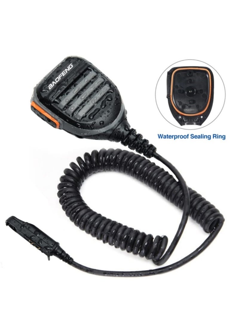 780 Rainproof Handheld Speaker Microphone, compatible with GMRS and FRS radios, including models such as UV-5R and BF-F8HP.