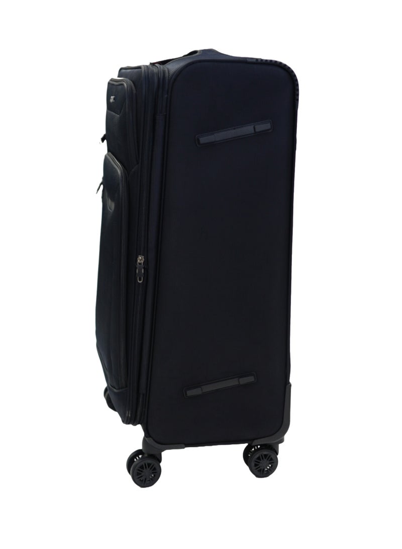 GIORDANO Casablanca Series Check-In Large Suitcase Black, Soft Nylon Lightweight Durable Expandable 4 Wheels Luggage Trolley Bag 28