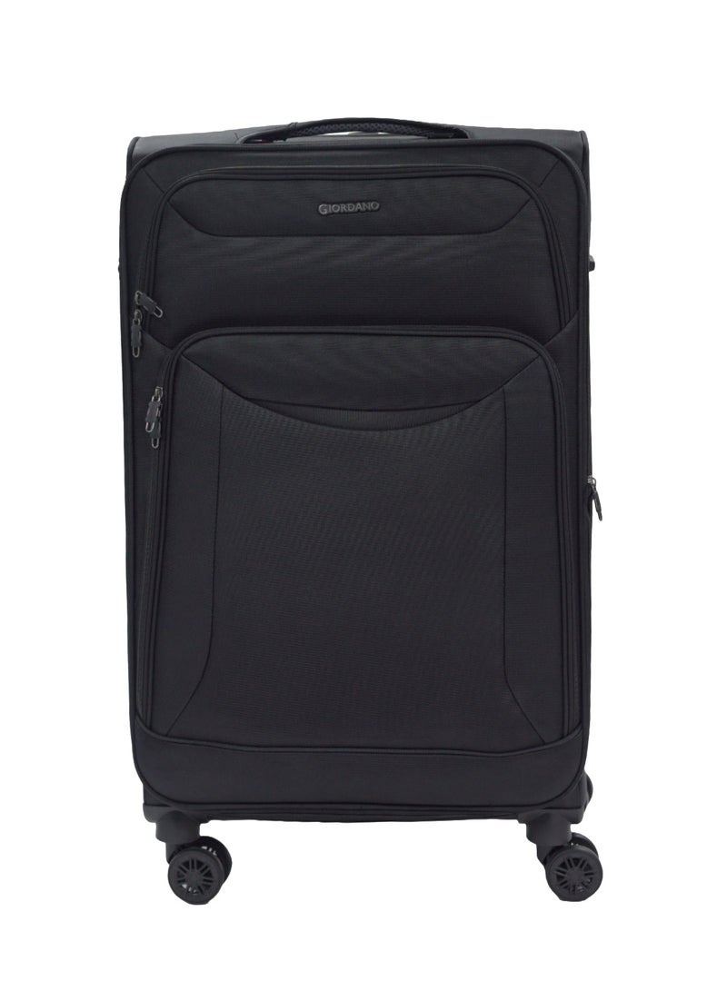 GIORDANO Casablanca Series Check-In Large Suitcase Black, Soft Nylon Lightweight Durable Expandable 4 Wheels Luggage Trolley Bag 28