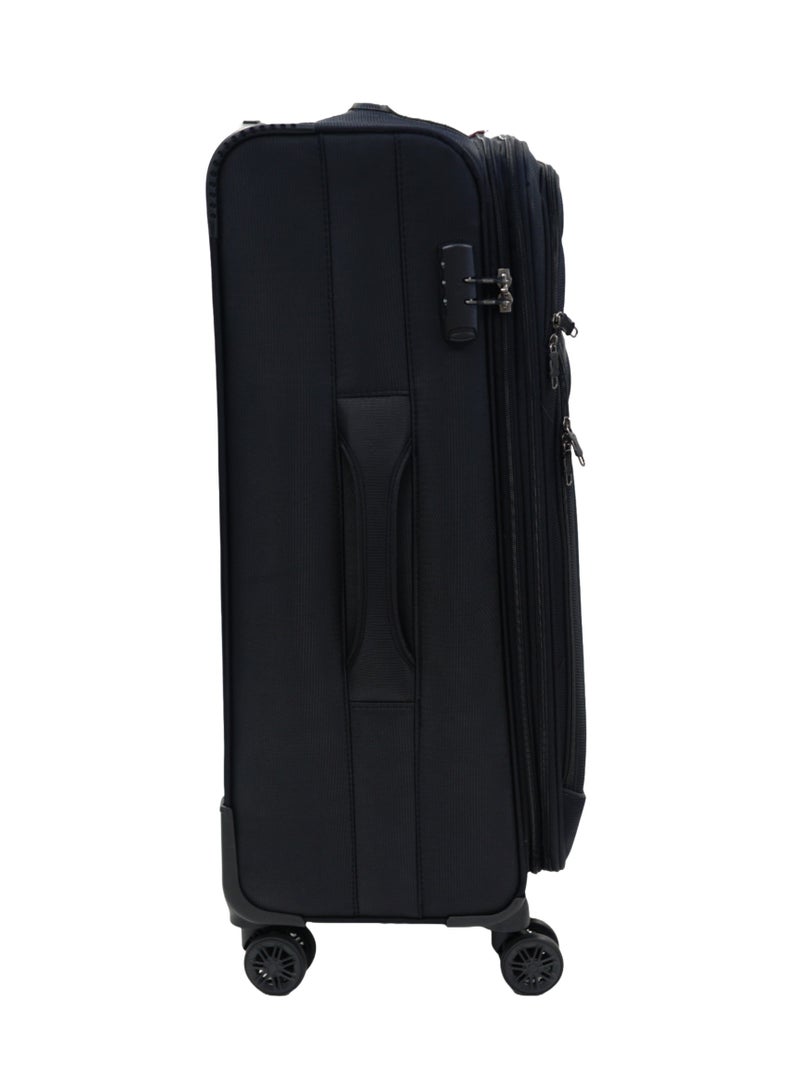 GIORDANO Casablanca Series Check-In Large Suitcase Black, Soft Nylon Lightweight Durable Expandable 4 Wheels Luggage Trolley Bag 28