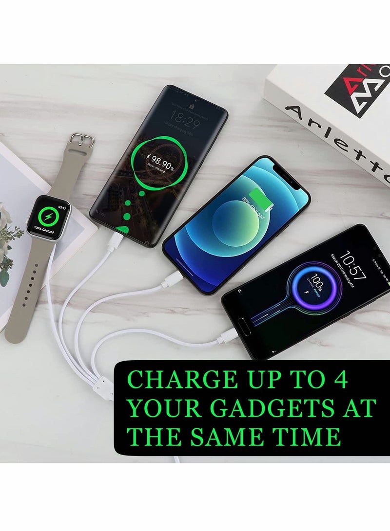 4 in 1 Watch & Phone Charger Cable, Multi USB Charging Cable - Type C Cable, Fast Magnetic, Charging Cord Compatible with Apple Watch, iPhone, Galaxy, Pixel, Android, Watch