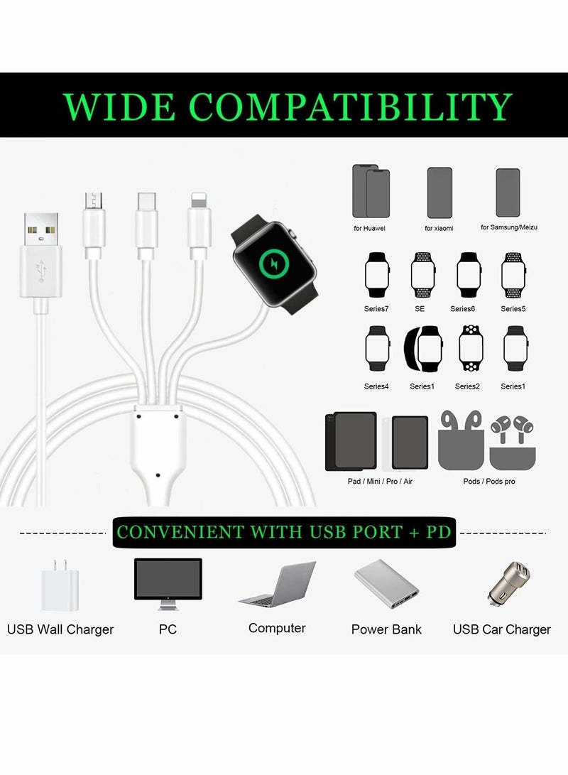 4 in 1 Watch & Phone Charger Cable, Multi USB Charging Cable - Type C Cable, Fast Magnetic, Charging Cord Compatible with Apple Watch, iPhone, Galaxy, Pixel, Android, Watch