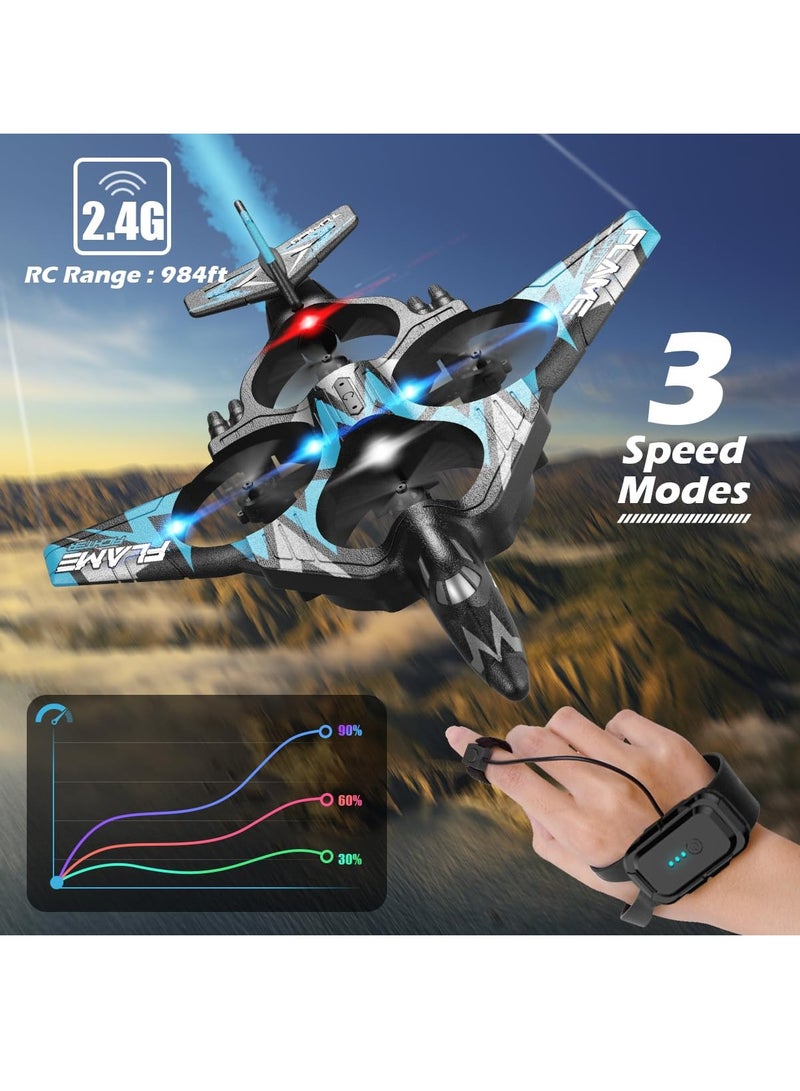 Remote Control Drone for Kids Gesture RC Stealth Raptor Airplane Quadcopter Fighter Jet with Light Spray 360° Flip Beginner Big Plane Toy Boys 2 Batteries 984FT