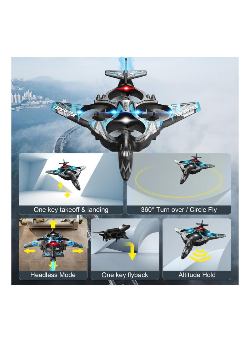 Remote Control Drone for Kids Gesture RC Stealth Raptor Airplane Quadcopter Fighter Jet with Light Spray 360° Flip Beginner Big Plane Toy Boys 2 Batteries 984FT