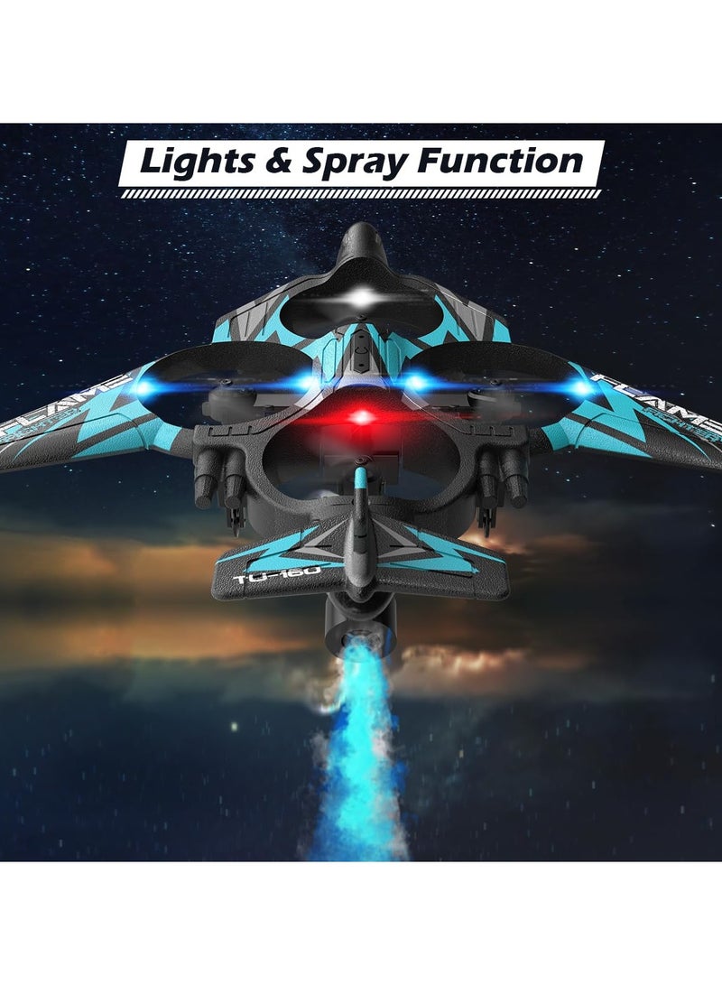 Remote Control Drone for Kids Gesture RC Stealth Raptor Airplane Quadcopter Fighter Jet with Light Spray 360° Flip Beginner Big Plane Toy Boys 2 Batteries 984FT