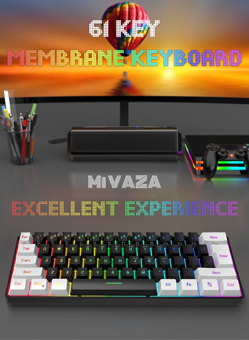 61-Key Membrane Keyboard - Wired Mini Keyboard - Gaming Keyboard and Office Keyboard - RGB Light - Computer Keyboard