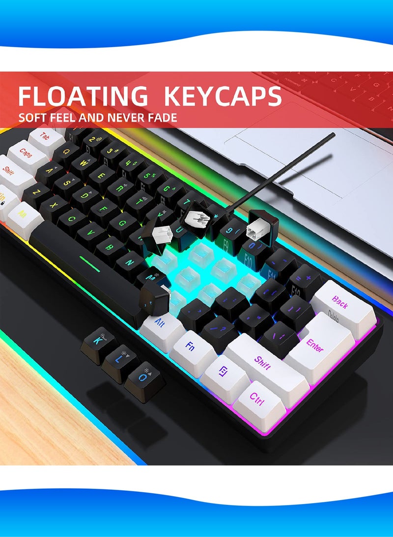 61-Key Membrane Keyboard - Wired Mini Keyboard - Gaming Keyboard and Office Keyboard - RGB Light - Computer Keyboard