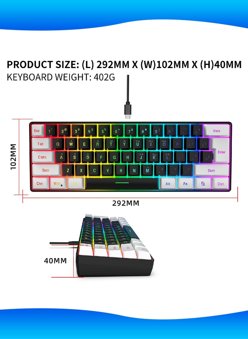 61-Key Membrane Keyboard - Wired Mini Keyboard - Gaming Keyboard and Office Keyboard - RGB Light - Computer Keyboard