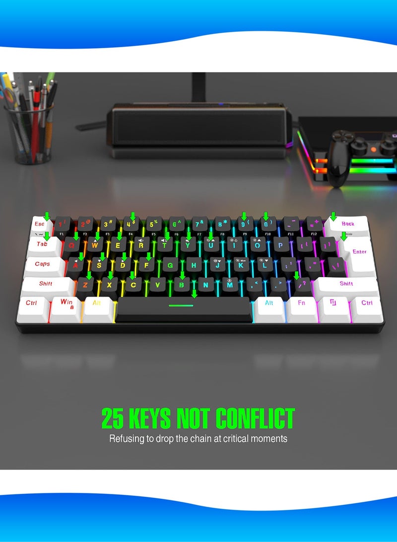 61-Key Membrane Keyboard - Wired Mini Keyboard - Gaming Keyboard and Office Keyboard - RGB Light - Computer Keyboard