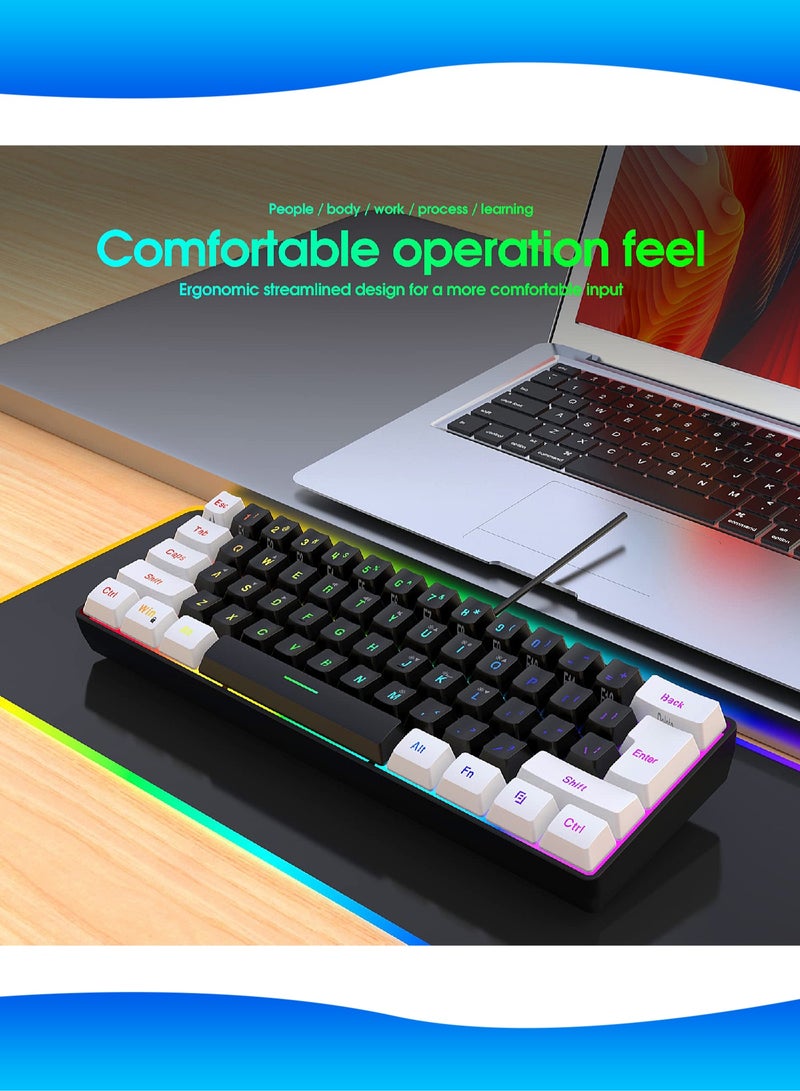 61-Key Membrane Keyboard - Wired Mini Keyboard - Gaming Keyboard and Office Keyboard - RGB Light - Computer Keyboard