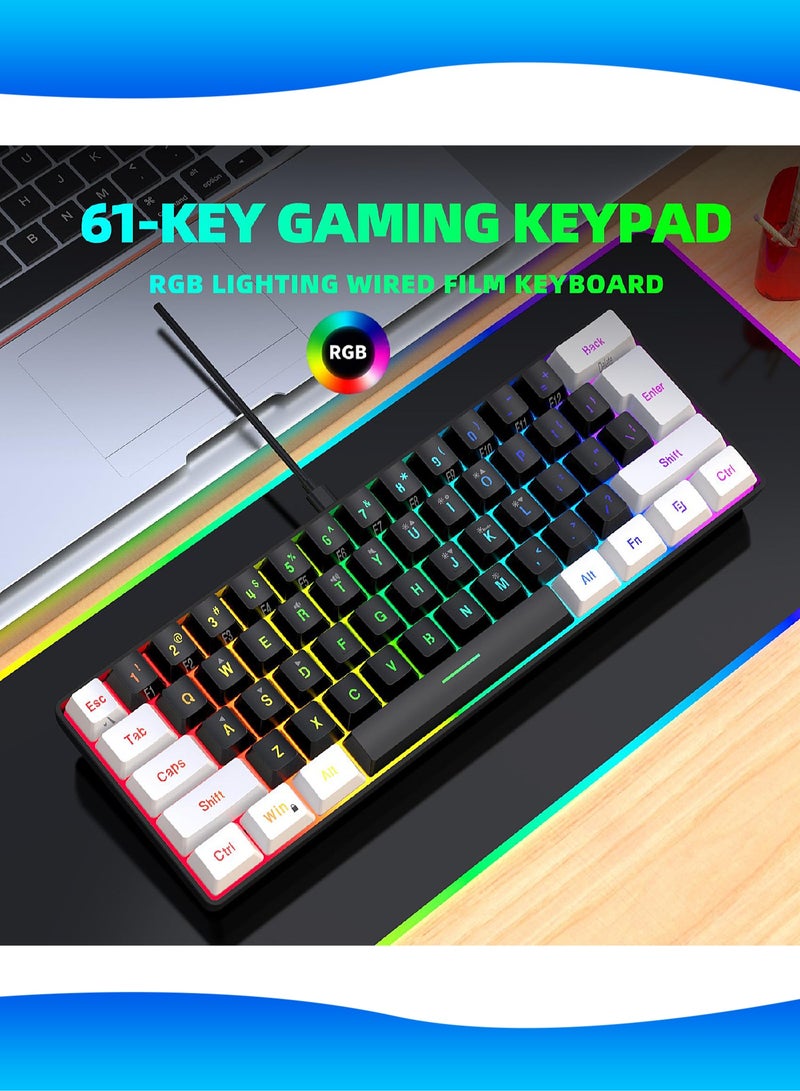 61-Key Membrane Keyboard - Wired Mini Keyboard - Gaming Keyboard and Office Keyboard - RGB Light - Computer Keyboard