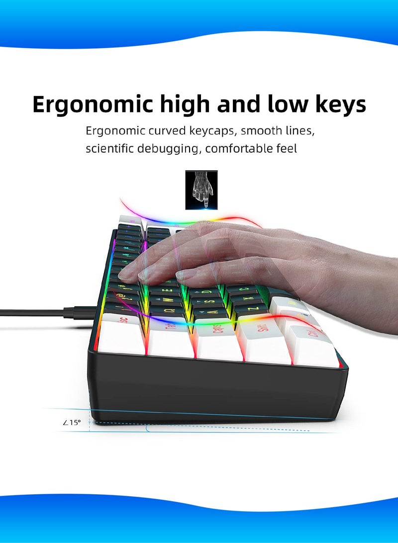 61-Key Membrane Keyboard - Wired Mini Keyboard - Gaming Keyboard and Office Keyboard - RGB Light - Computer Keyboard