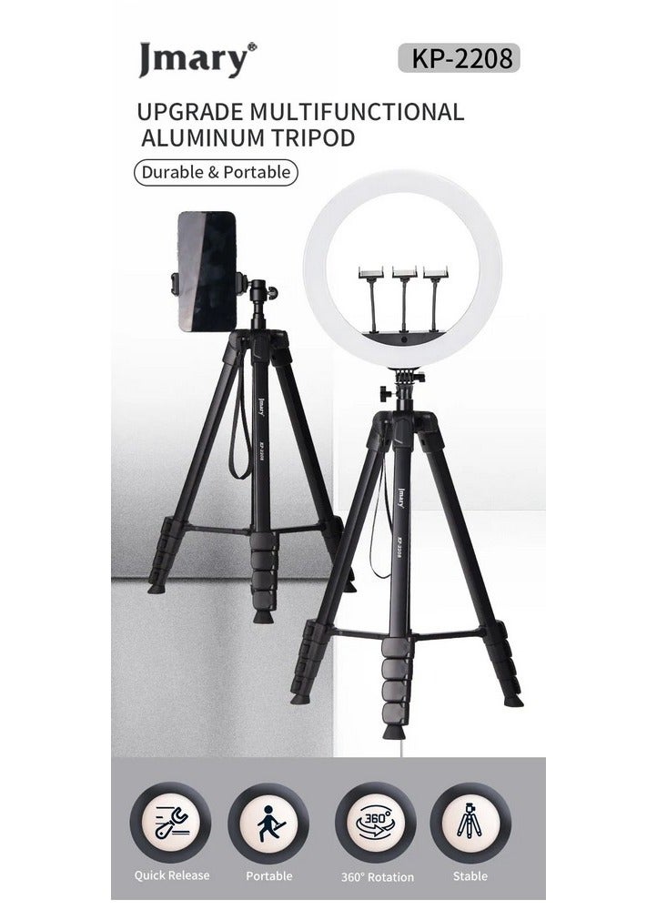 Jmary KP-2208 Multi-Functional Aluminum Tripod for Cameras & Mobile Phone - Black