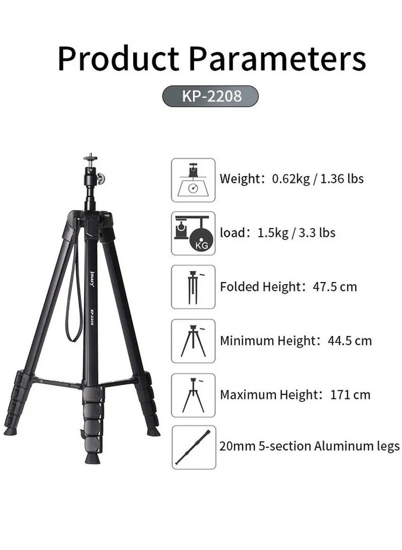 Jmary KP-2208 Multi-Functional Aluminum Tripod for Cameras & Mobile Phone - Black