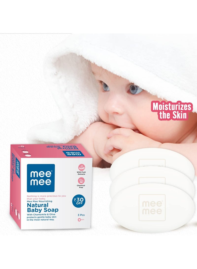 Mee Mee Gentle Baby Soap Infused with Chamomile OliveAlmond Oiland Milk Extracts Dermatologist Tested for Soft Baby Skin Tear-Free Formula Paraben Free 75g Pack of 3